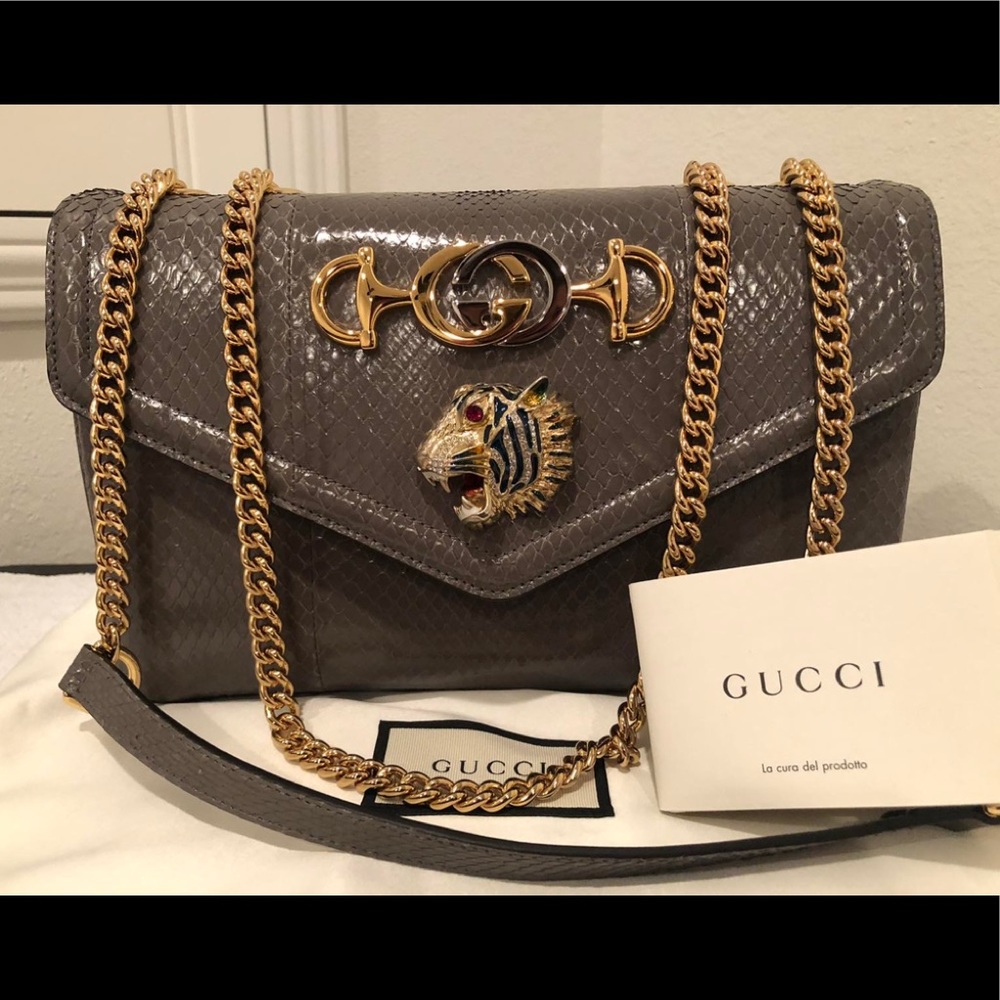 Gucci Rajah Snakeskin Medium Shoulder Bag